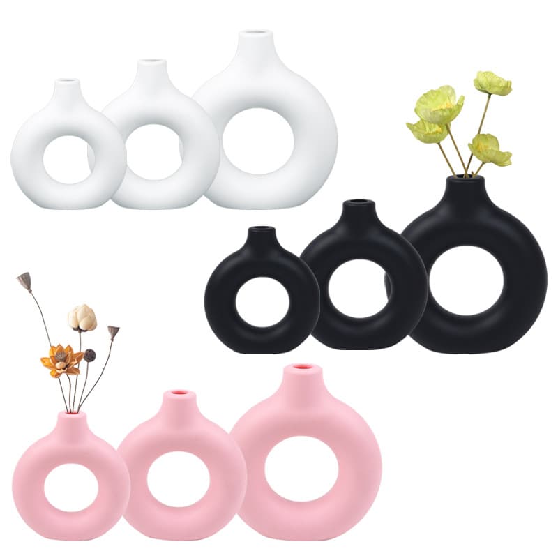 Creative donut plastic imitation ceramic European simple style interior decoration ornaments flower arrangement vase home decoration