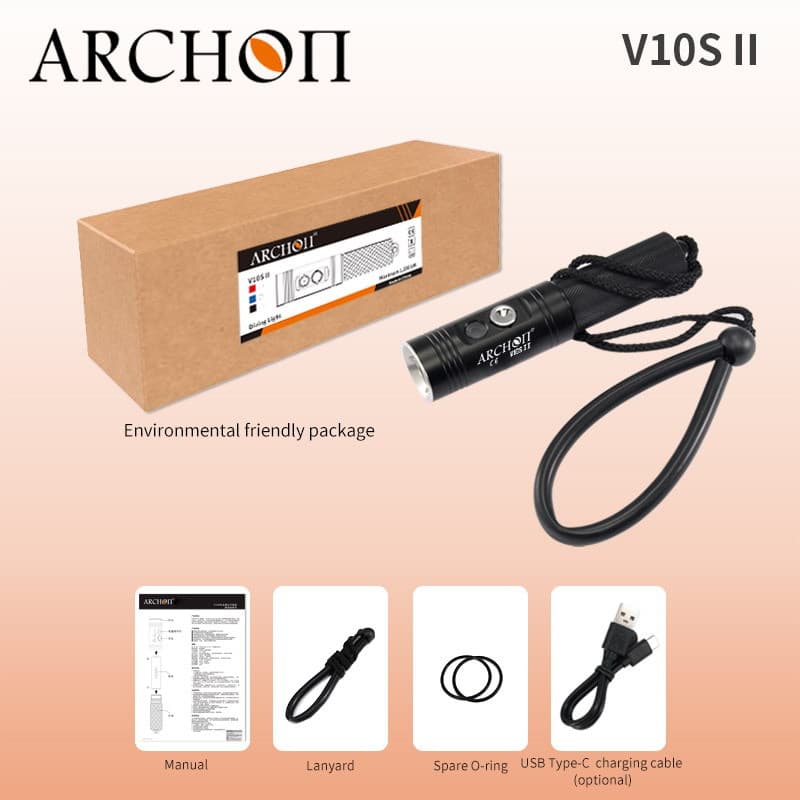 ARCHON V10S strong light LED long-range flashlight diving equipment rechargeable searchlight underwater flashlight