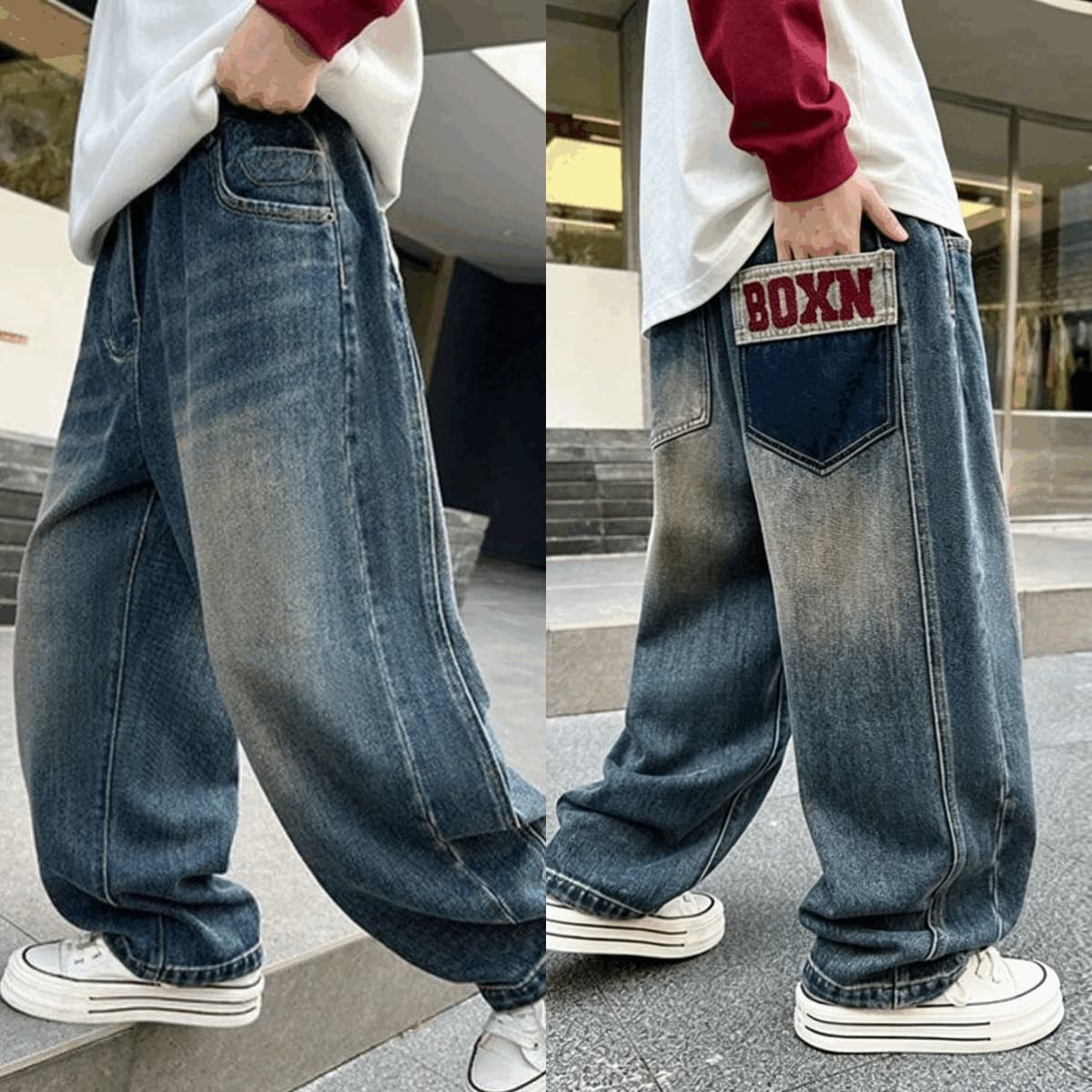 Boys' spring and autumn jeans, new trousers, Korean style fashionable harem pants, domineering, loose scimitar pants for middle-aged and older children