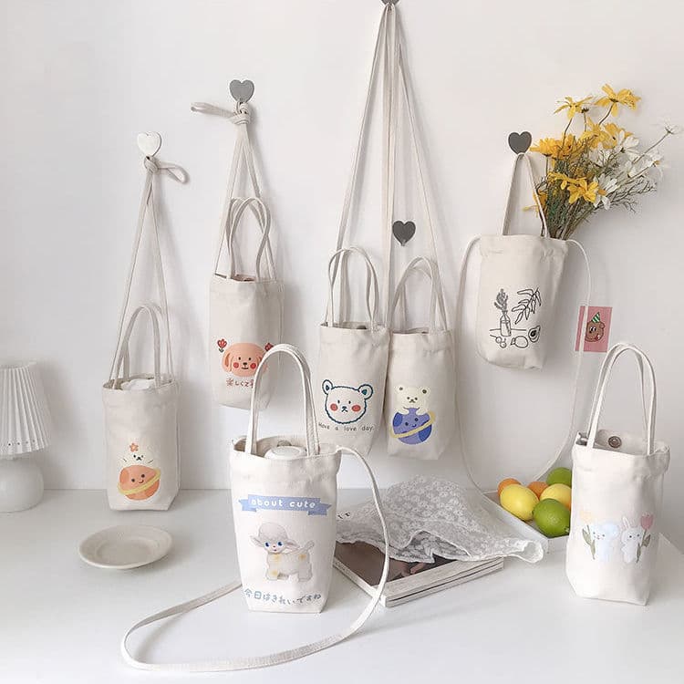 Portable Cartoon Kettle Small Satchel Insulated Cup Set Glass Cup Set Crossbody Hand-held Dual-use Student