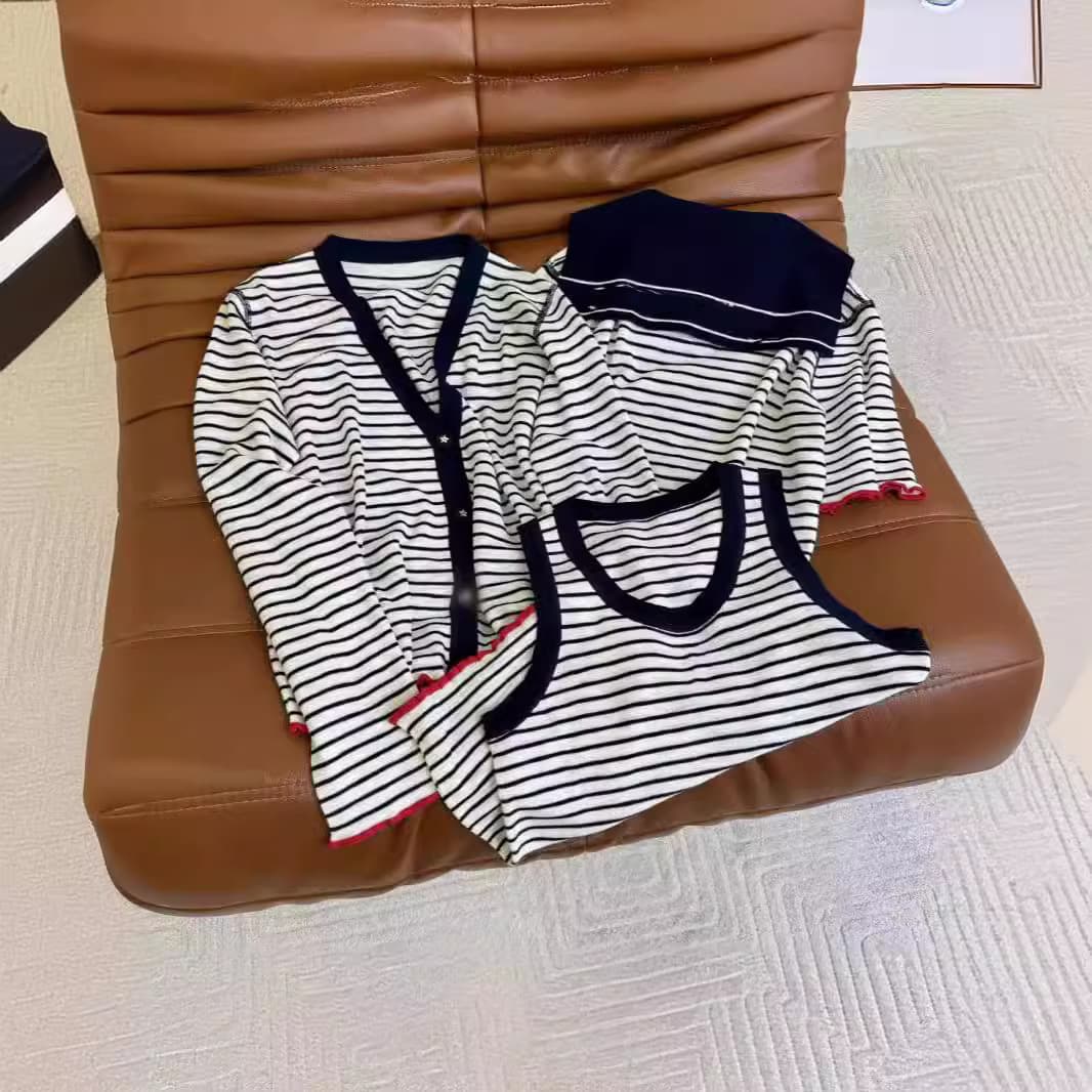 Shenzhen Nanyou high-end original single CD home 24 spring and summer fashionable classic striped series navy style linen ice silk top