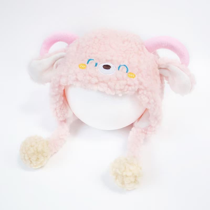 [Free Shipping] Winter Cute Lamb Baby Plush Earflap Hat Warm Thickened Pullover Hat for Boys and Girls