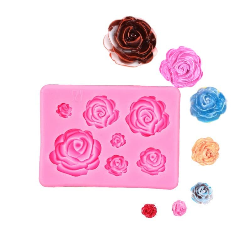 DIY Soap Chocolate Fondant Baking Mold Large Medium Small 7-Cavity 3D Rose Flower Cake Decoration Silicone Mold