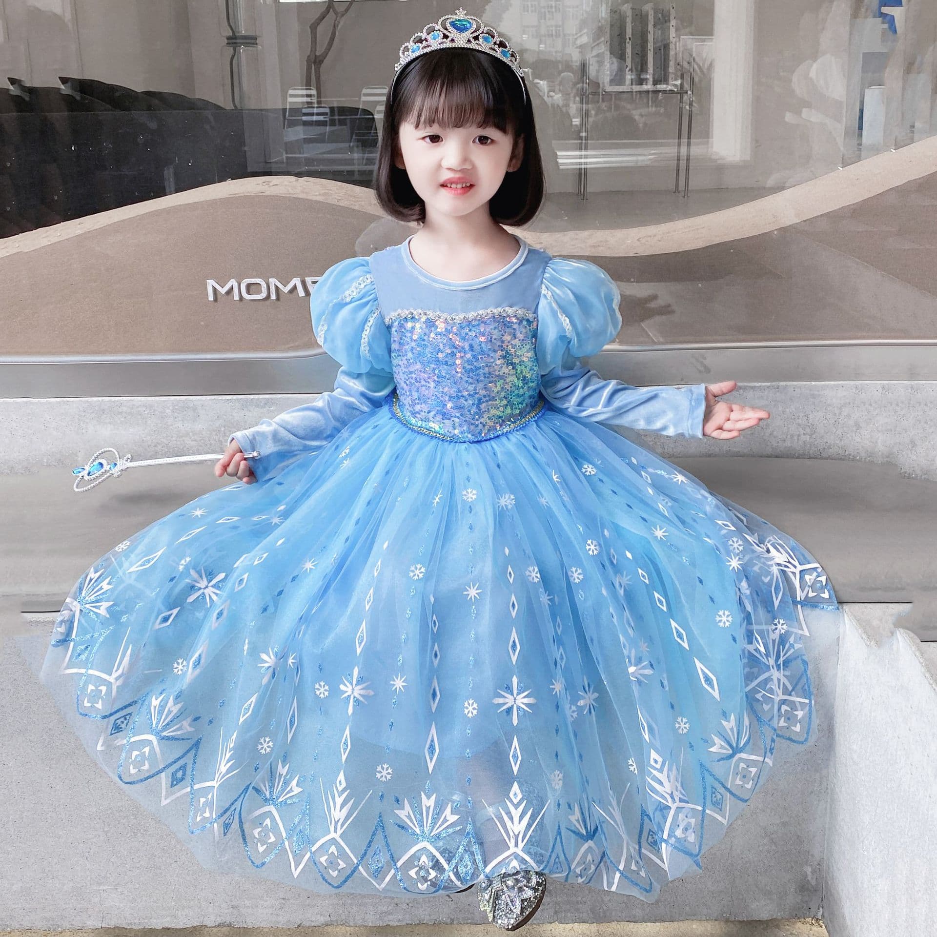 Elsa Girls' Long-Sleeve Dress 2026 Autumn/Winter New Style Children's Princess Dress for Girls Birthday Drop Shipping