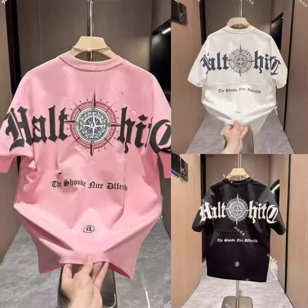 American Retro Streetwear Heavyweight Printed Letter Short Sleeve T-Shirt 2025 Summer Fashion Versatile Tee