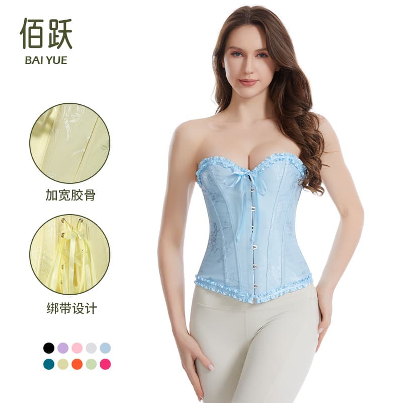 European and American Cross-Border New Jacquard Vest Shapewear Tight Court Corset Waist Trainer Belt Lace-Up Waist Cincher Fishbone Corset