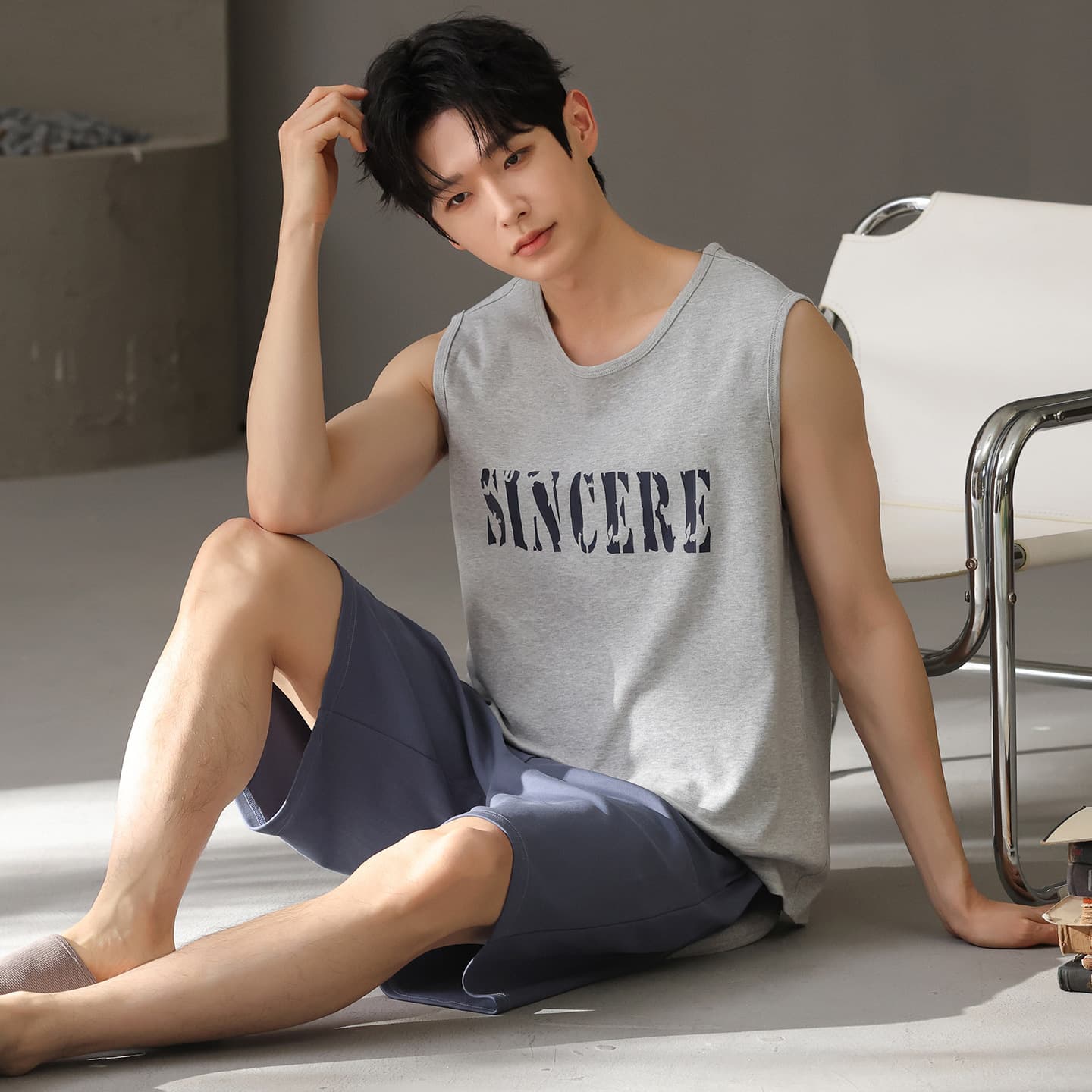 Men's Summer Cotton Sleeveless Vest and Shorts Loungewear Set, Casual Sportswear, Plus Size Homewear