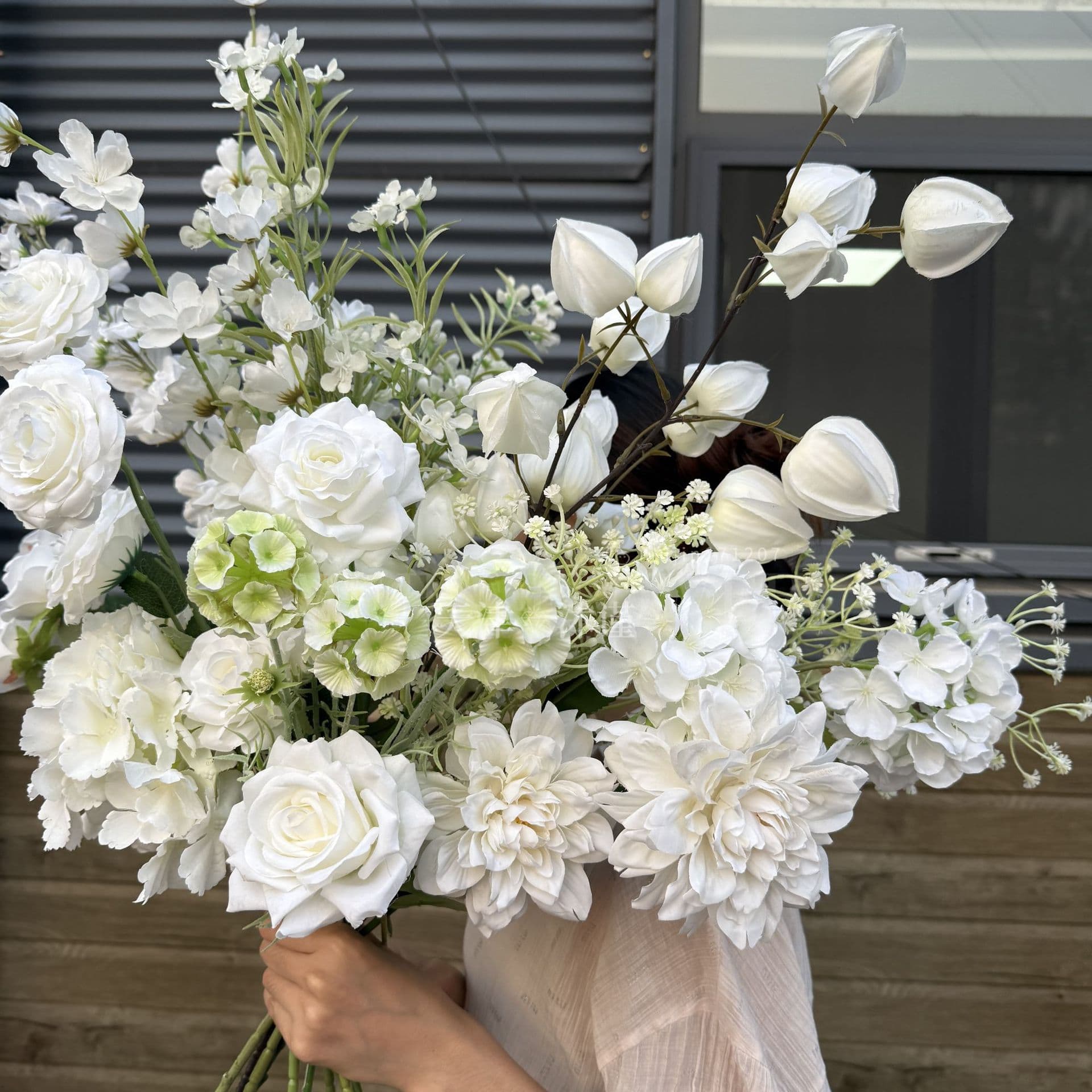 White Theme Wedding Artificial Flowers for Wedding Ceiling Hanging, Outdoor Home Photography Props Flowers Wholesale
