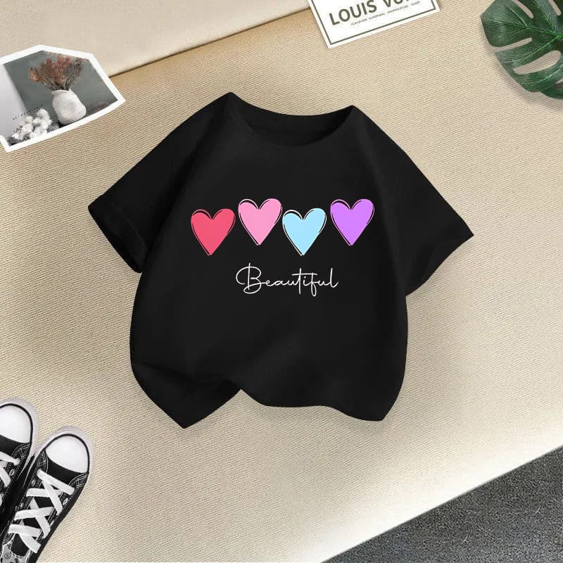 Girls Short Sleeve T-Shirt 2026 New Summer Round Neck Top Fashionable Summer Children's Half Sleeve Cross-Border Kids Clothing