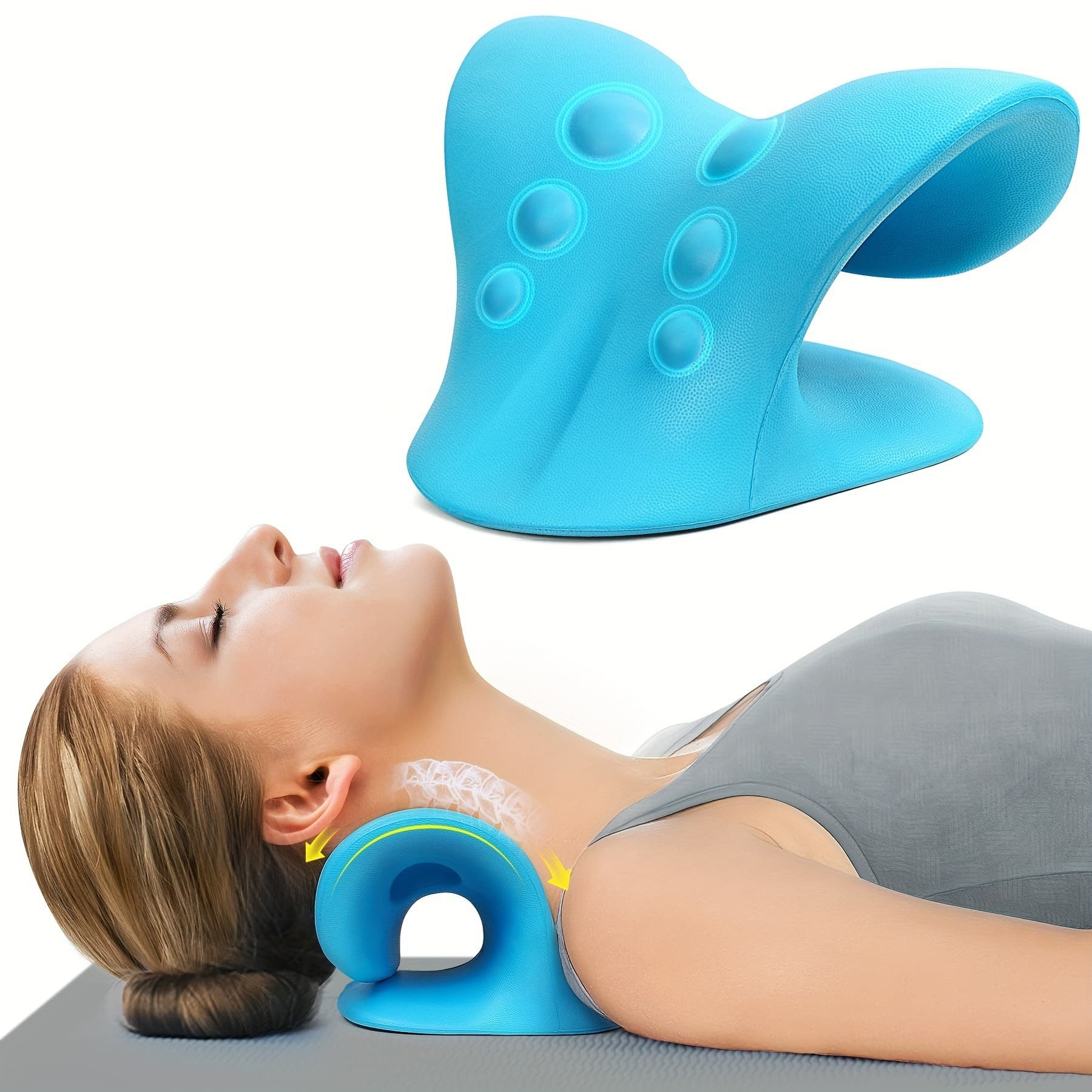 C-shaped cervical massage pillow, acupressure massage pillow to relieve neck and shoulder stiffness and reverse arching, traction correction device.
