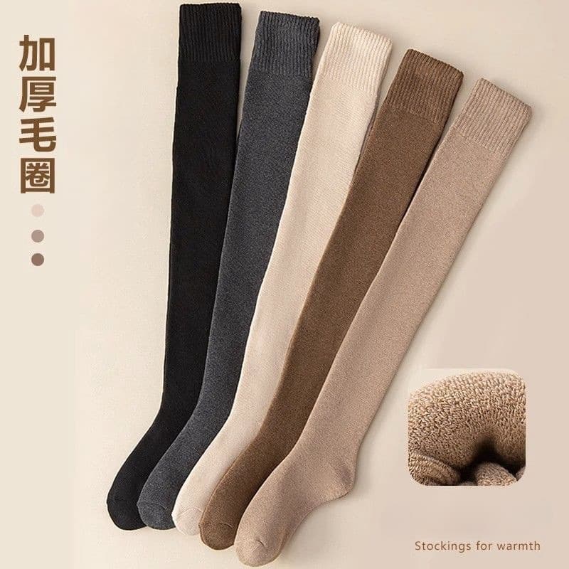 Women's long stockings for autumn and winter, fleece-lined, thick, warm, over-the-knee, terry cloth, slimming thigh stockings, beautiful legs, winter socks.