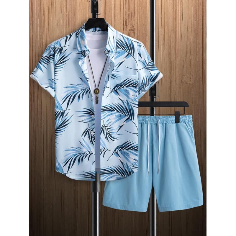 2024 Amazon TEMU Hot Selling Short Sleeve Shirt for Men, Black and White Striped Hawaiian Cross-Border Short Sleeve Shirt Set