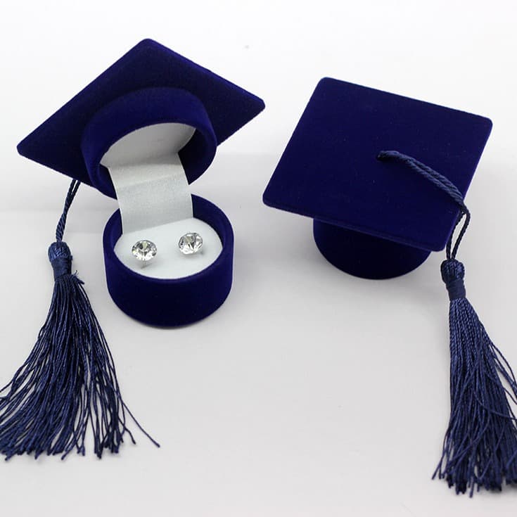 Doctoral Cap Ring Box Flocked Box Wedding Proposal Necklace Graduation Gift Velvet Jewelry Packaging