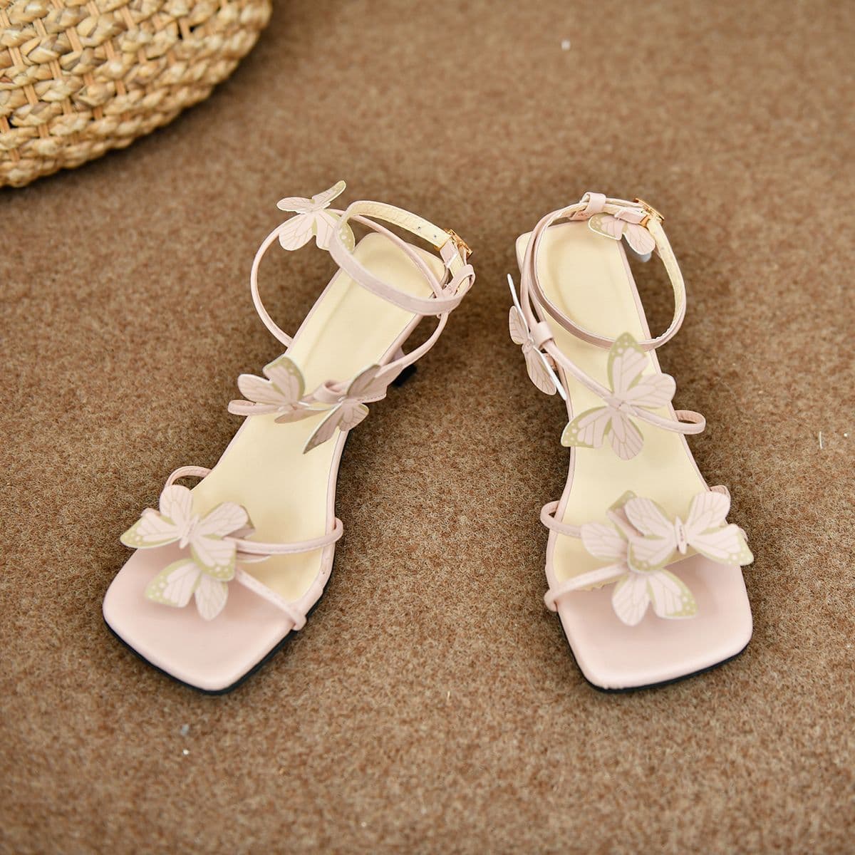 Fashionable Fairy Style Stiletto Heels for Dresses 2025 New Summer French Chic Butterfly Square Toe Sandals for Women