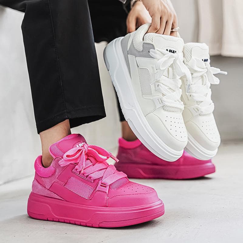 Fashion Men's Shoes 2026 Autumn New Height-Increasing Skate Shoes Thick Sole White Sneakers Pink Korean Style Versatile Athletic Shoes