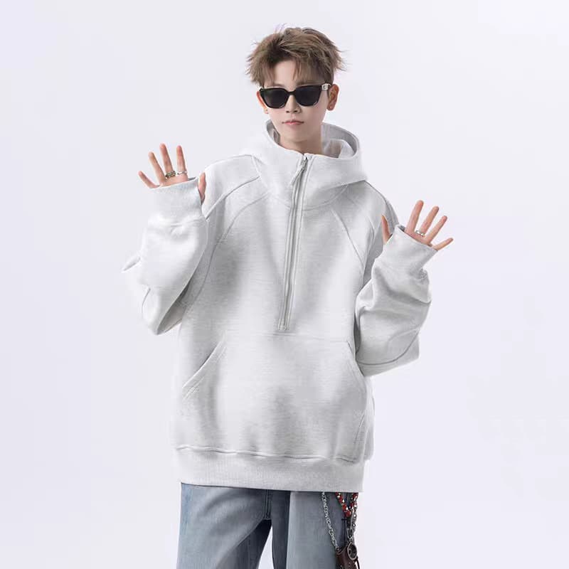 420 grams Chinese cotton composite silver fox velvet hooded half-zip loose sweatshirt couple wear sweatshirt custom LOGO