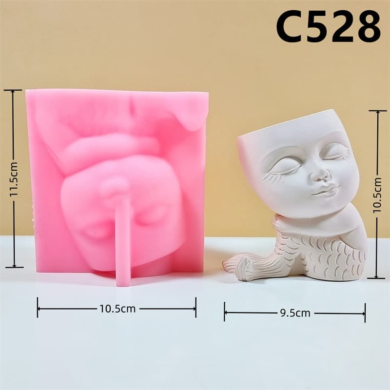 Mermaid Series Flower Pot Silicone Mold for Succulents and Green Plants, Home Indoor Decoration C528-529