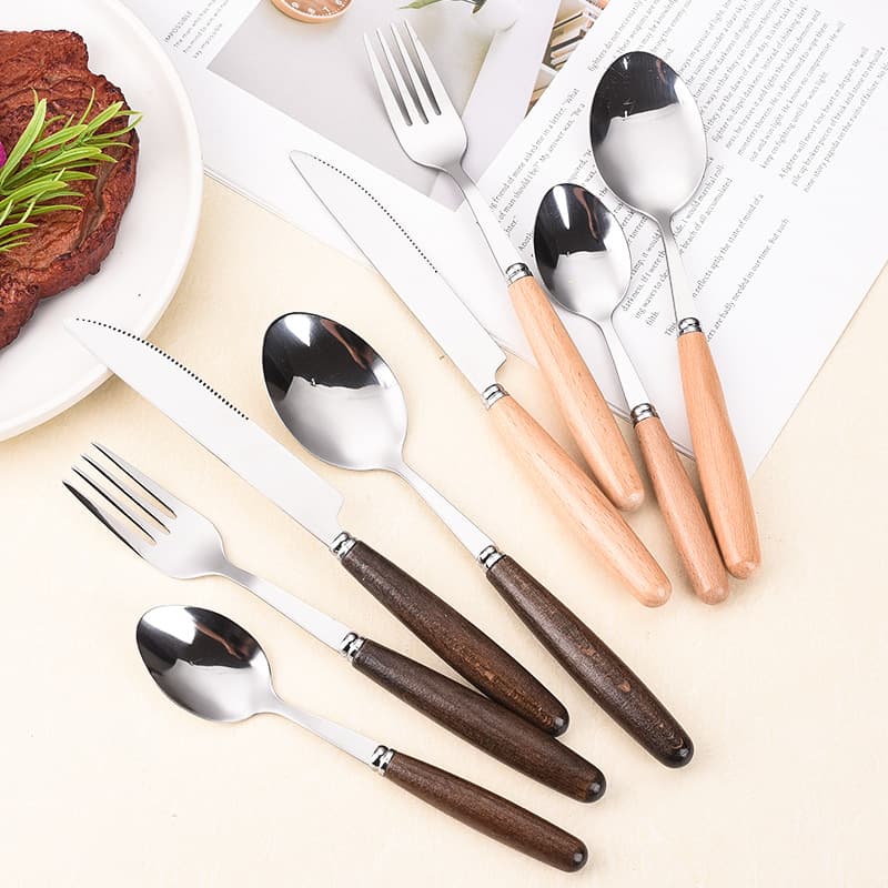 [Wholesale price] Japanese tableware with beech wood handle, stainless steel, Western tableware, knife, fork and spoon for home use [factory direct sales]