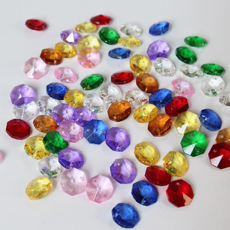14mm double-hole octagonal bead chain, colored crystal octagonal beads, crystal curtain beads, wedding lighting accessories beaded string.