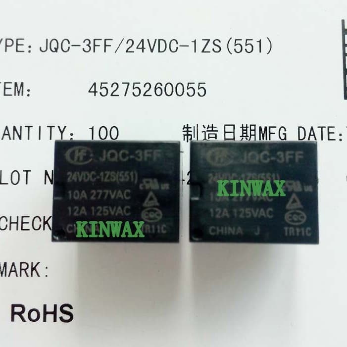 Power relay JQC-3FF-24VDC-1ZSHF3FF-024-1ZS(551) 10A one set changeover