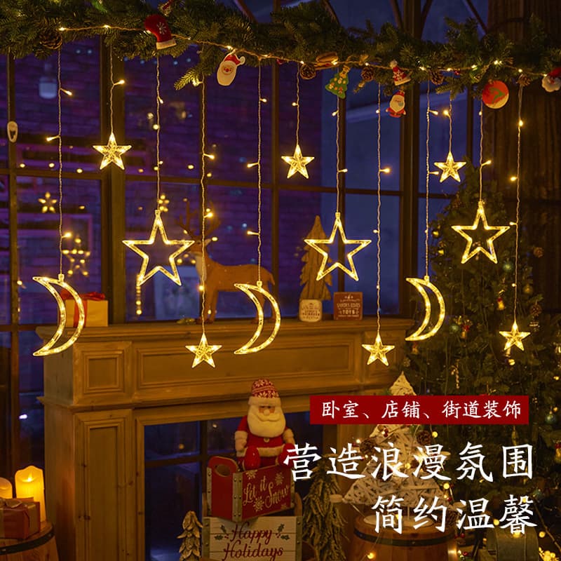 led moon star curtain lights star moon lights holiday room decoration decorative lights outdoor waterproof atmosphere lights