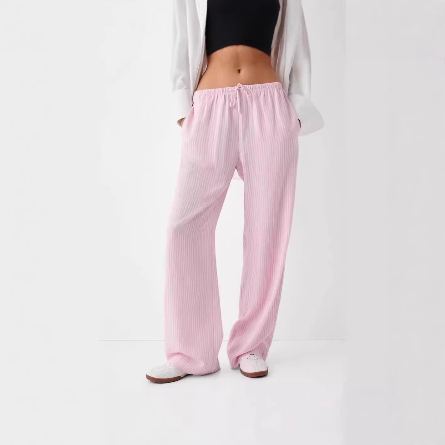 2026 European and American cross-border summer new women's clothing striped comfortable casual versatile outer wear loose trousers