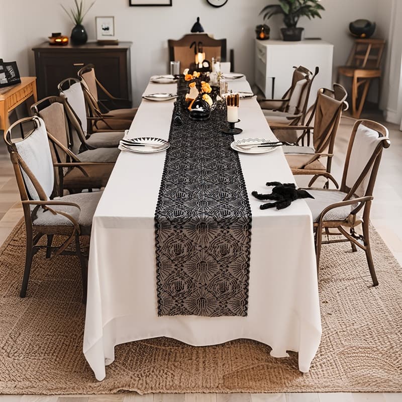 Halloween black lace table runner French Ghost Festival decoration hollow table runner Halloween theme arrangement dress tablecloth