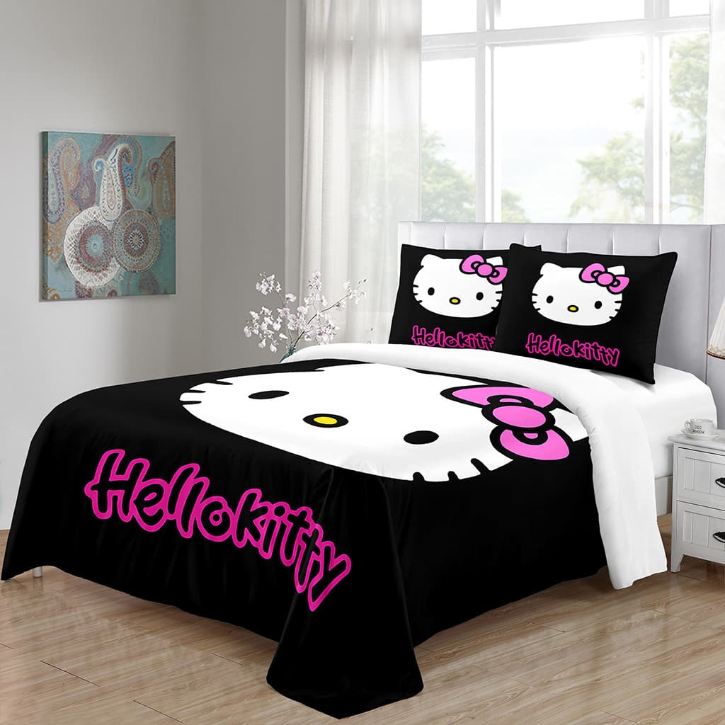Animated cartoon digital print three-piece set, 3D 90g brushed down duvet cover and pillowcase, logo printing available from images.