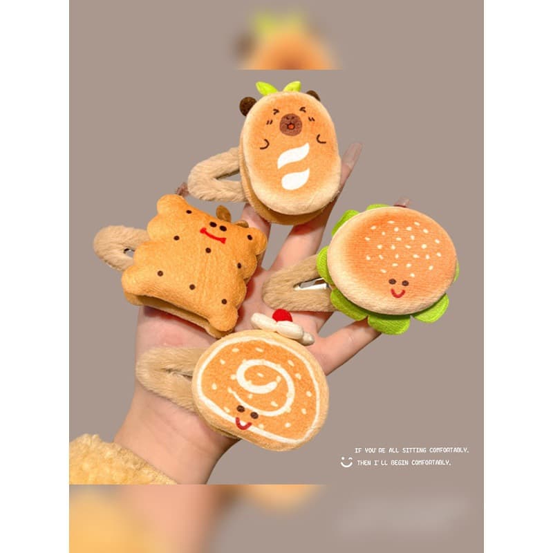Children's Cartoon Fun Hamburger Plush Hair Clip Girl's Side Bangs Hair Clip Cute Hairpin Winter