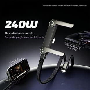 Cross-border 240W Foldable Bracket Fast Charging Data Cable, Angled Connector Compatible with Apple, Huawei, Type-C Phone PD Charging Cable