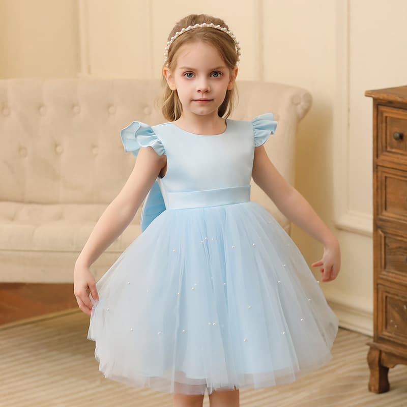 Girls' Ins Tulle Dress Gown 3-8 Years Flower Girl Flutter Sleeve Princess Dress Children's Tulle Dress