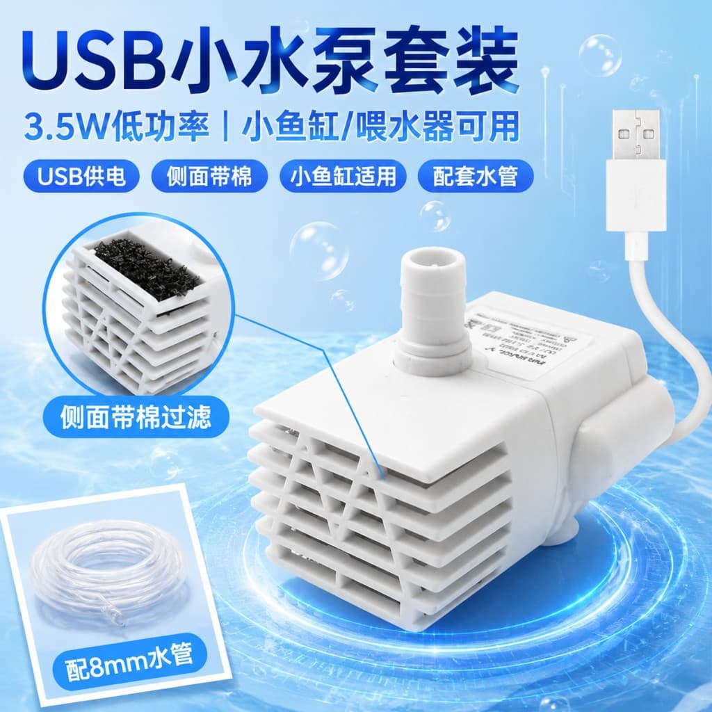 Fish Tank USB Small Water Pump Cat Water Fountain Filter Submersible Pump Auto Shut-off Circulation Pump Pet Flowing Water