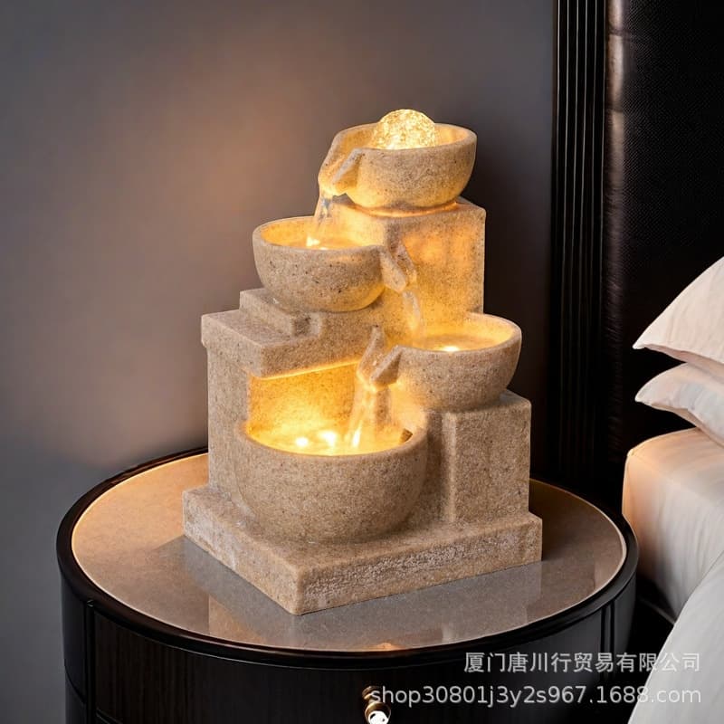 Light luxury flowing water ornaments circulating water European and American living room office feng shui wheel ball to make money desktop rockery fountain to make money