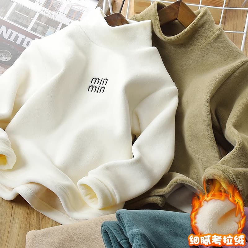 Family Matching Outfits for Autumn and Winter, Boys' Fleece-Lined T-Shirts, Stylish Pullovers for a Family of Three, Trendy Base Shirts, Mother-Daughter Tops