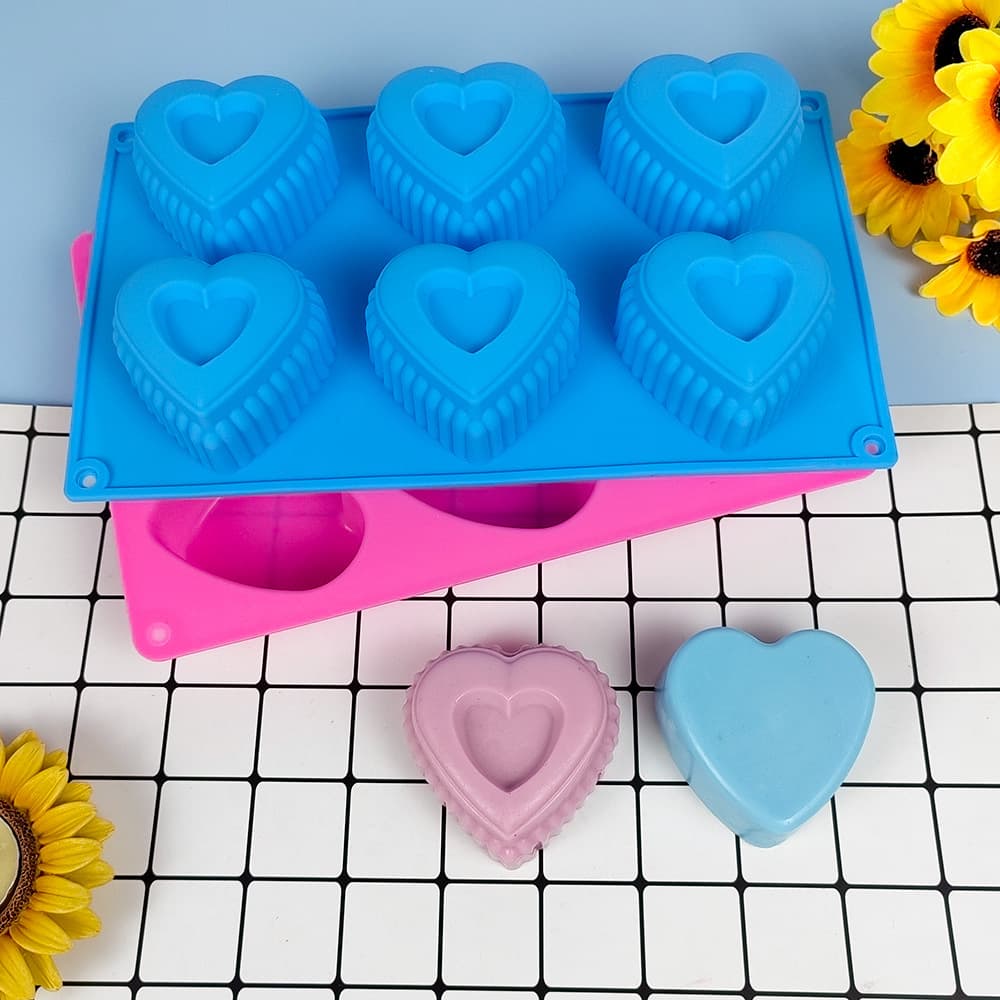 Six-Hole Heart-Shaped Silicone Cake Mold, Handmade Soap Mousse Cake Mold, Valentine's Day Heart Candle Mold