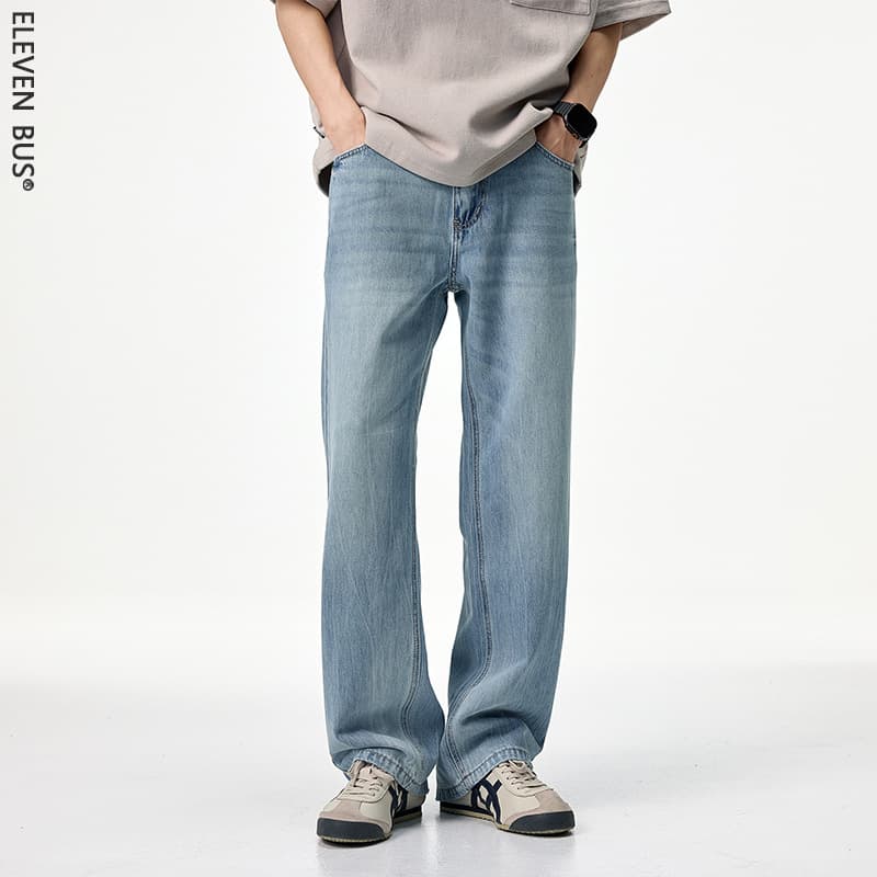Le Wei Men's American Style Trendy Brand Loose Straight-Leg Jeans for Men, Spring and Autumn Lyocell Men's Casual Jeans
