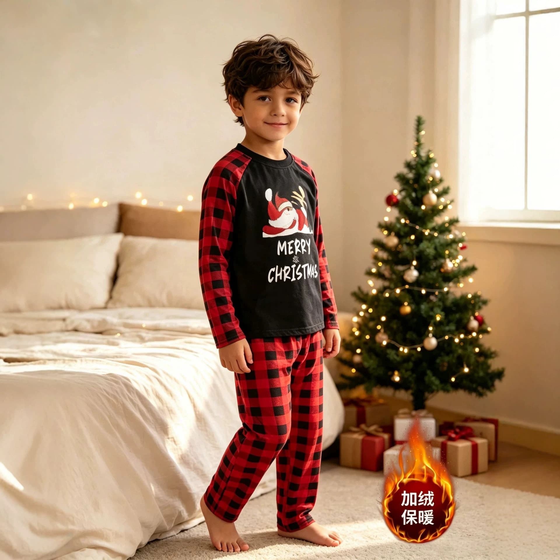 Christmas Kids Pajama Set Autumn Winter Christmas Print Long Sleeve Pants Loungewear for Boys and Girls Long Sleeve