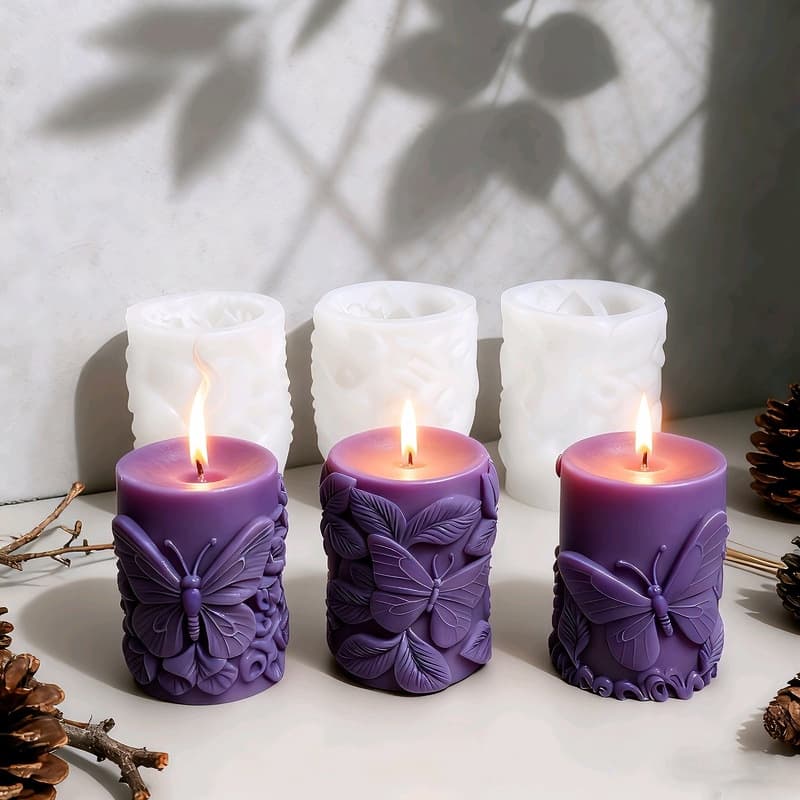 Butterfly flower leaf embossed cylindrical candle silicone mold diy handmade scented candle glue ornaments grinding tool