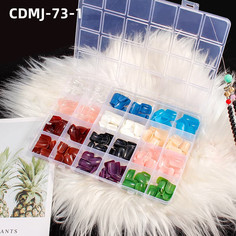 Factory Direct 24 Grid Solid Color Glossy Wearable Nail Tips Short Mixed Color False Nails Detachable Manicure Wholesale Stock