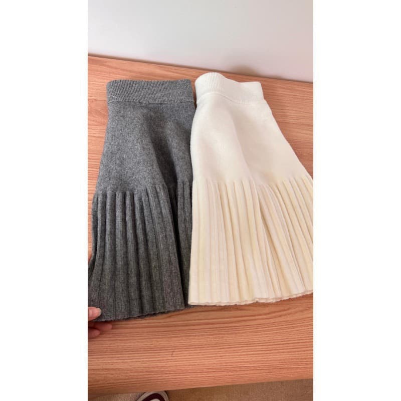 Knit Half Dress Mini Dress Women's Autumn/Winter New Arrival Korean Style Slimming High-Waisted A-Line Pleated Skirt T