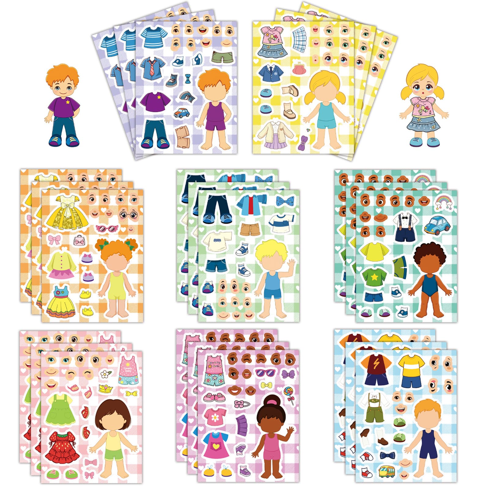 8 Sheets Cartoon Character Dress-Up Stickers for Boys and Girls DIY Face-Changing Outfit Sticker Educational Early Learning Craft Stickers