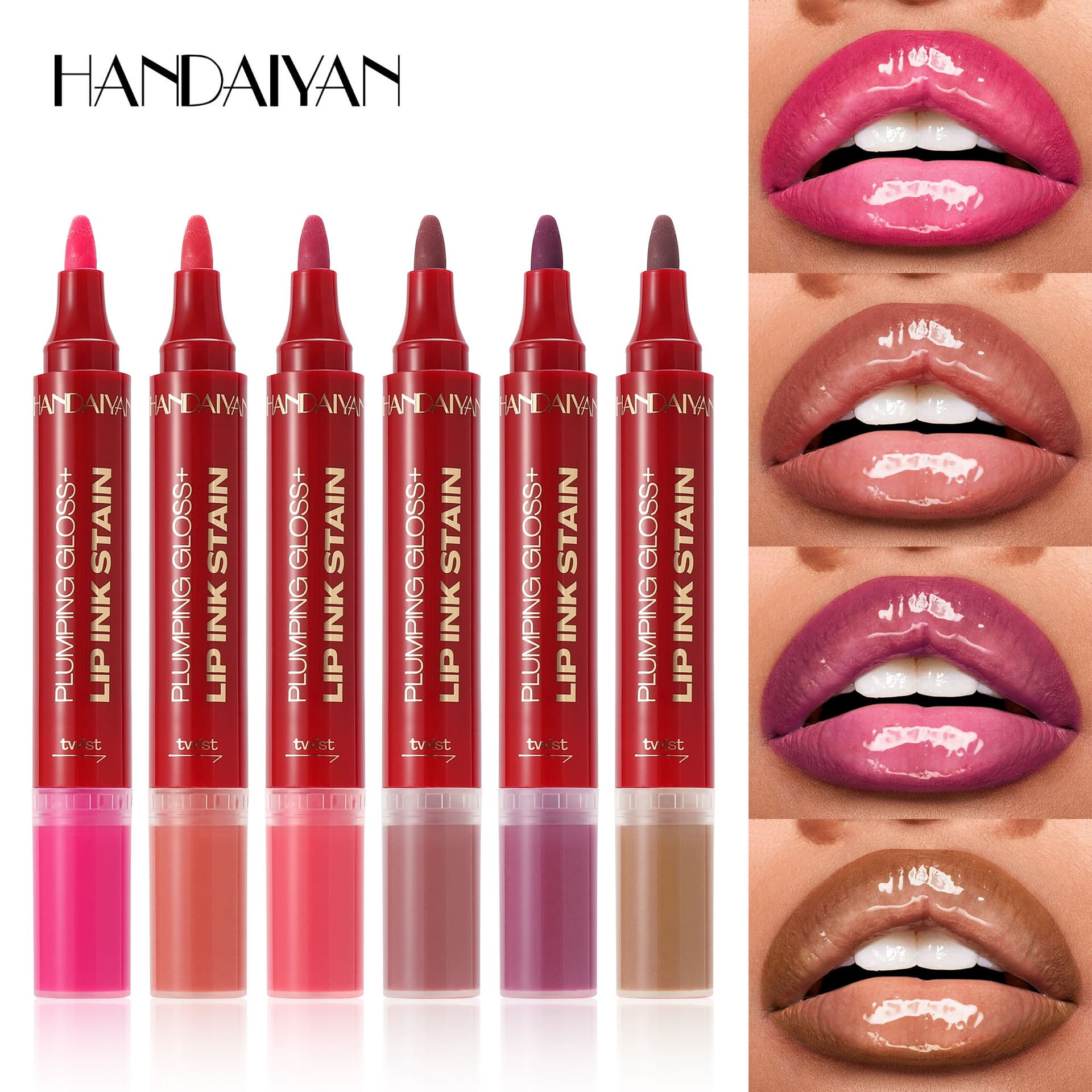 Cross-Border Dual-Ended Lip Pencil Lip Oil Liquid Watercolor Handaiyan Lip Gloss Moisturizing Easy-To-Apply Two-In-One