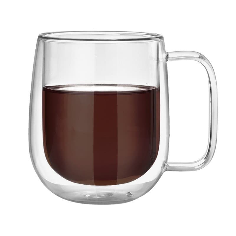 Heat-resistant double-layer glass cup, insulated coffee cup with lid, simple big belly mug, can be exported with LOGO across borders