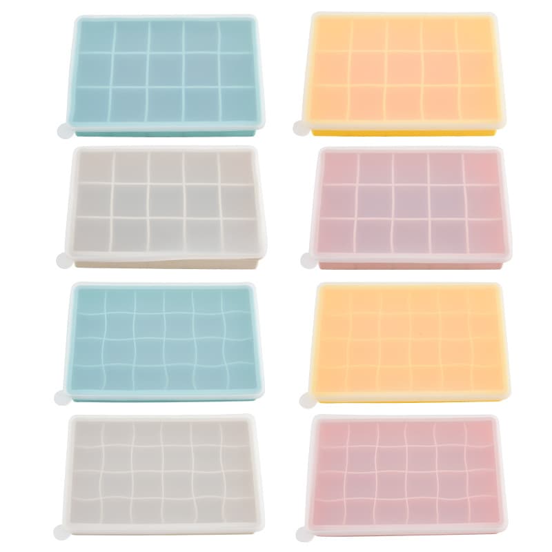 Cross-border Silicone Ice Cube Tray Mold 15 Grid 24 Grid Square Ice Cube Mold Jelly Baby Food Ice Ball Quick Freeze Ice Maker Box