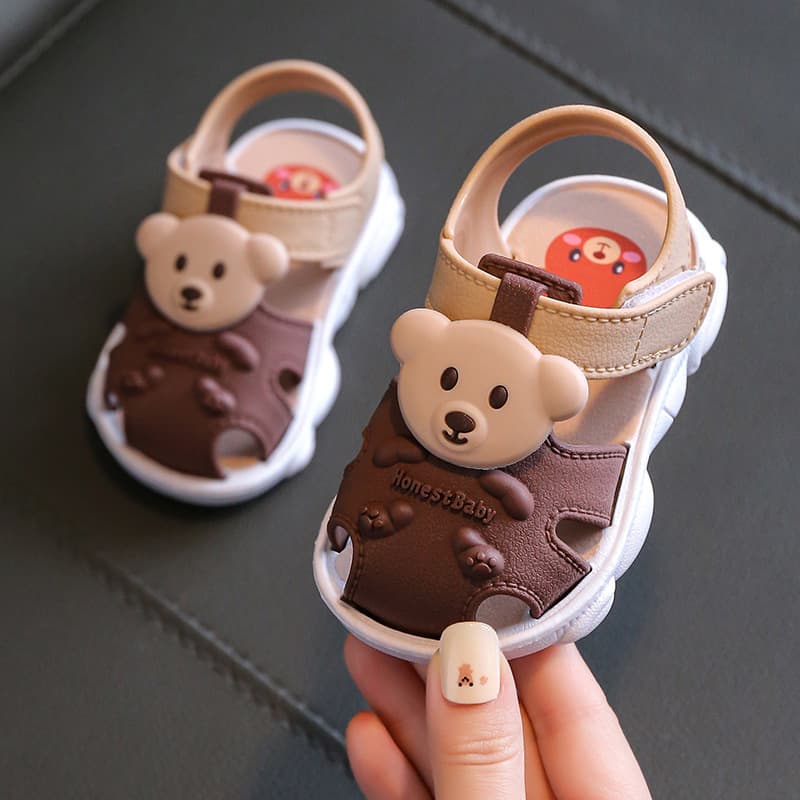 Summer Solid Color Bear Kids Sandals Soft Sole Non-Slip Shoes Factory Supply Medium and Large Children Slippers