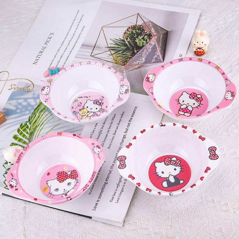 Cute cartoon children's thickened binaural bowl baby Internet celebrity rice bowl KT children's anti-scalding household melamine cartoon rice bowl