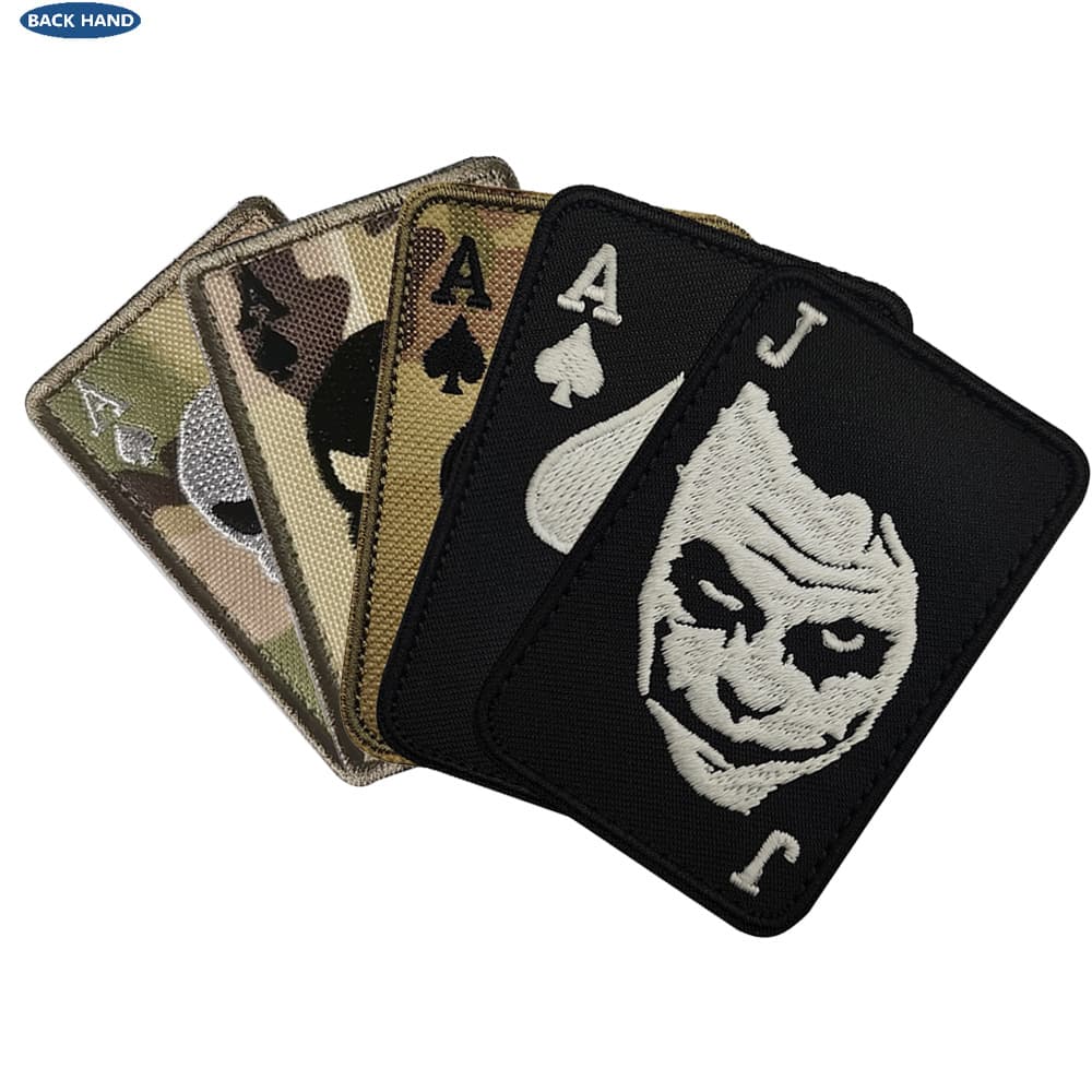 Cross-border Death Card Poker Arm Patch Ace of Spades Joker J Glow-in-the-dark Embroidered Velcro Patch Outdoor Bag Patch
