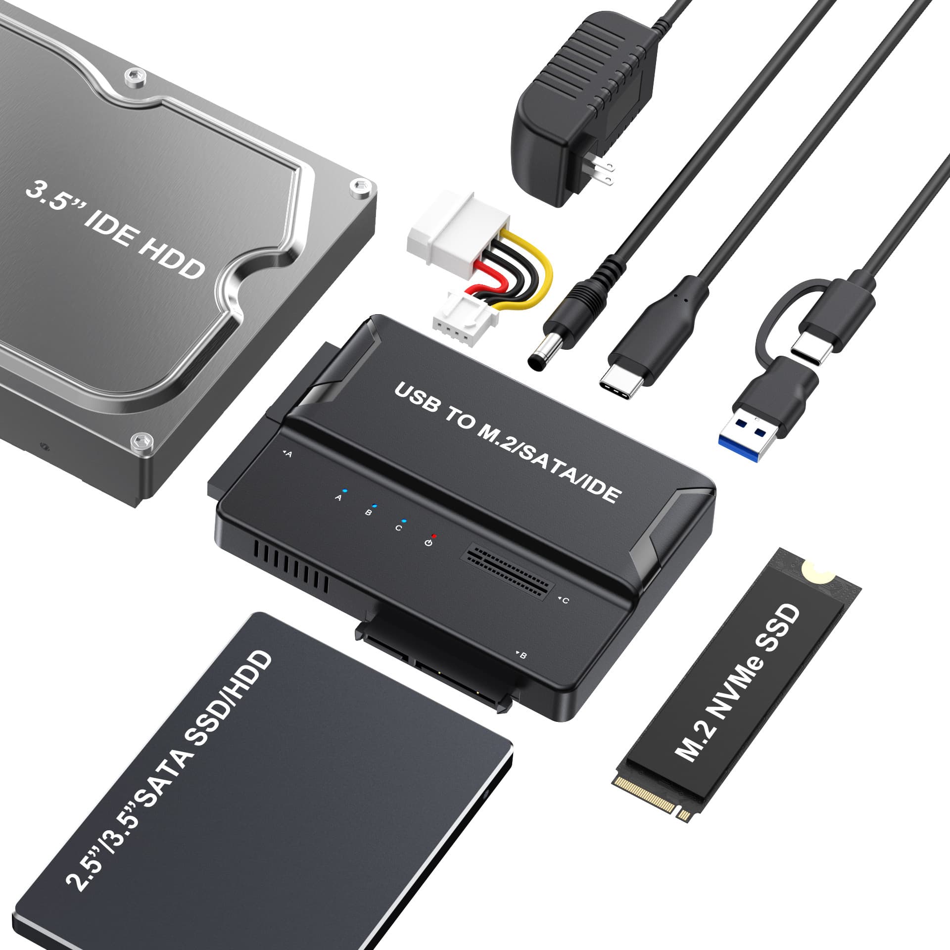 USB3.2 to M.2 NVME/SATA/IDE easy drive cable converter 2.5/3.5 hard drive multi-interface driver