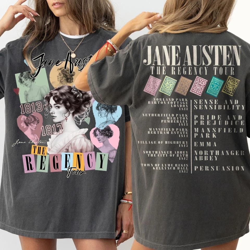 Jane Austen Gift Pride and Prejudice Regency Travel Era T-Shirt Bookish Dark Academic