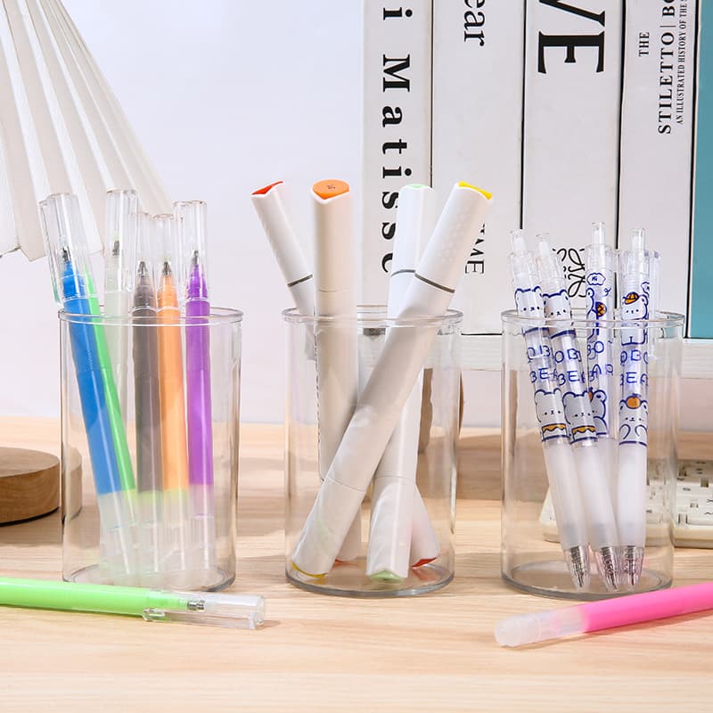 Cylindrical Transparent Acrylic Pen Holder Student Classroom Desk Storage Bucket Ins Muji Style High-Aesthetic Storage Box